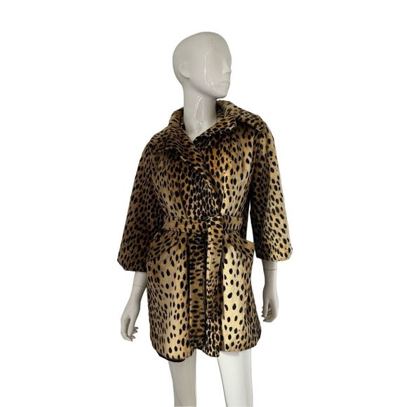 Vintage Jackets & Blazers - 1950’s-1960’s Vintage Faux Leopard Fur Short Rope Wrap Coat with waist belt and